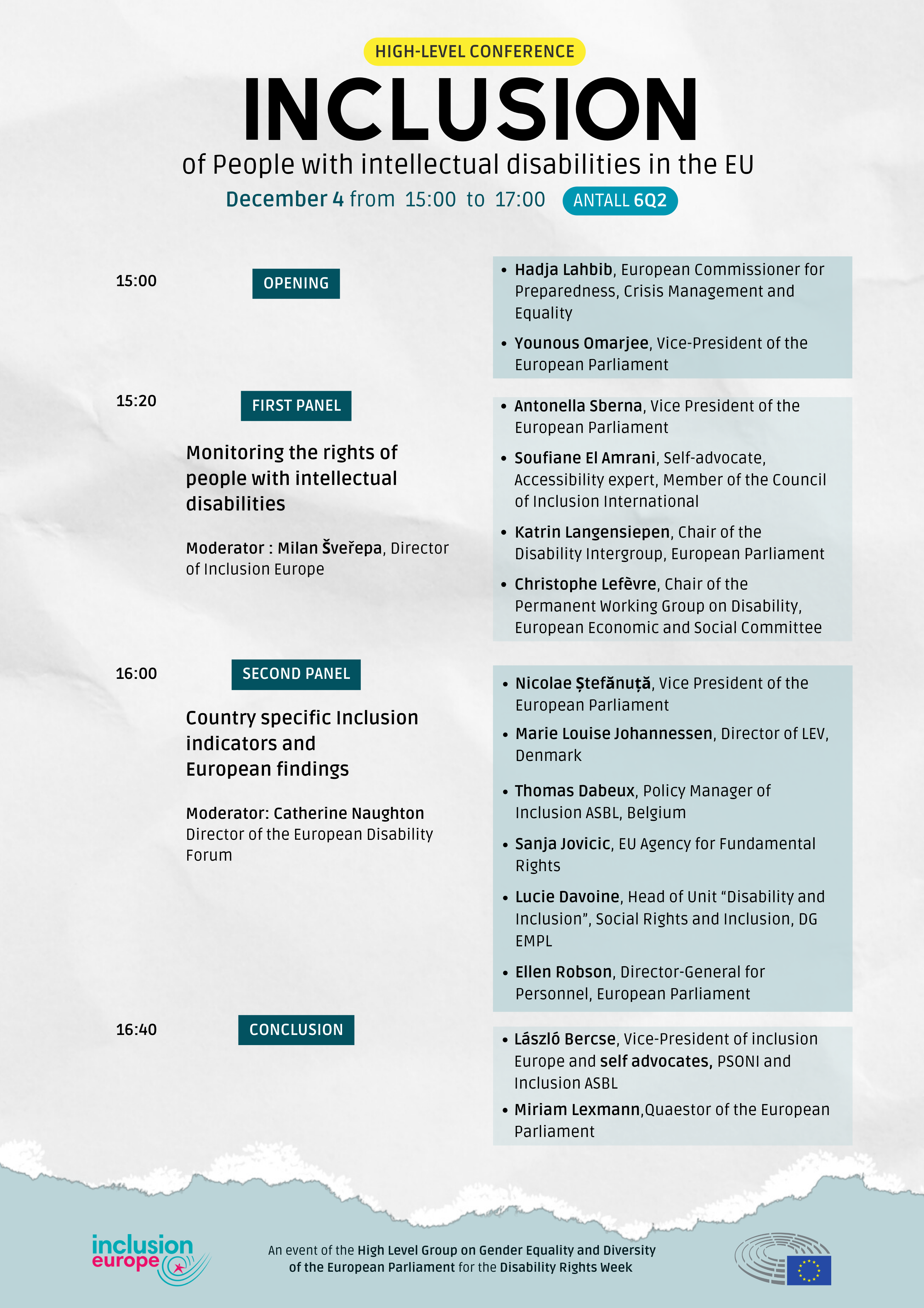 Agenda of the event Inclusion of people with intellectual disabilities in the EU