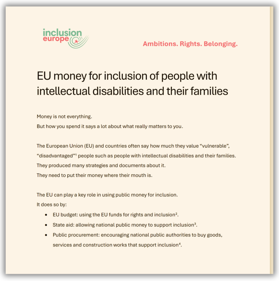 EU money for inclusion of people with intellectual disabilities and their families - Inclusion Europe paper